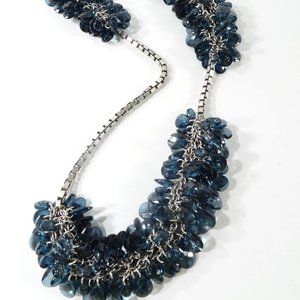 Lee Angel  Silver Box Link Metallic Lucite Blue Pilar Teardrop Necklace NWT 398